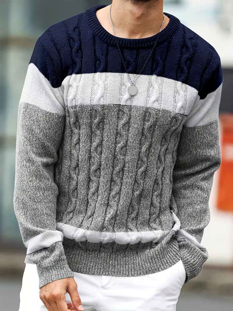 Cable Knit Winter Jumper, Grey/Brown
