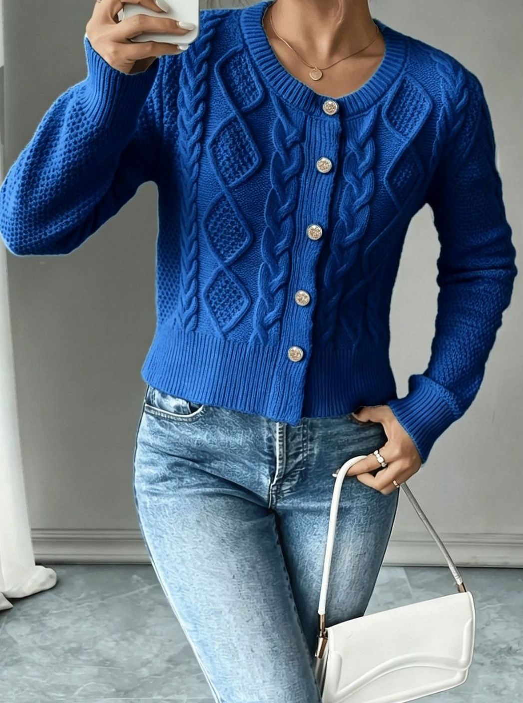Twisted Knit Winter Cardigan, Black (2)