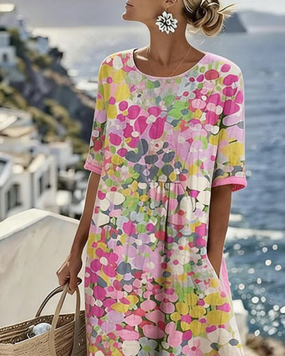 Floral Summer Linen Dress, Pink