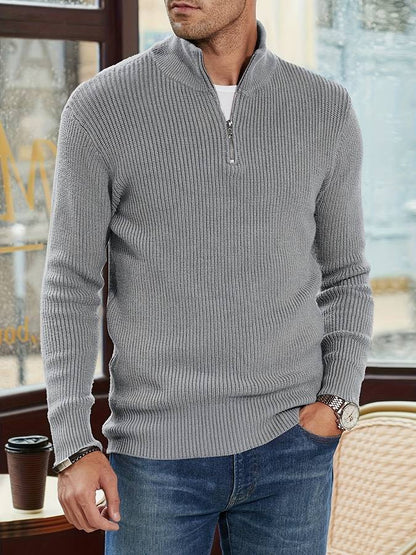 Ribbed Zip Neck Jumper, Grey