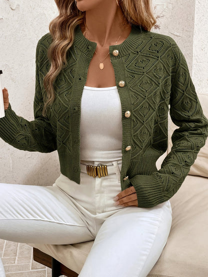 Buttoned Openwork Cardigan