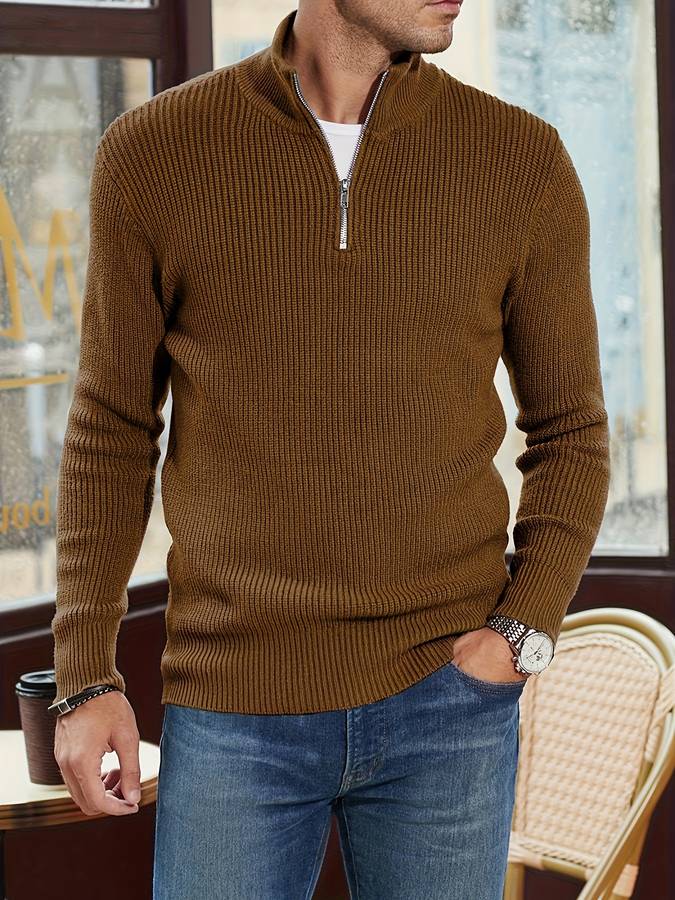 Ribbed Zip Neck Jumper, Grey