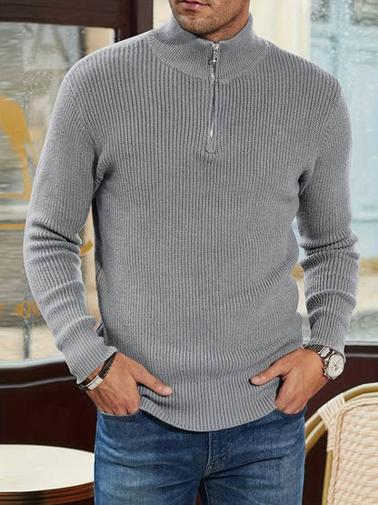Ribbed Zip Neck Jumper, Grey