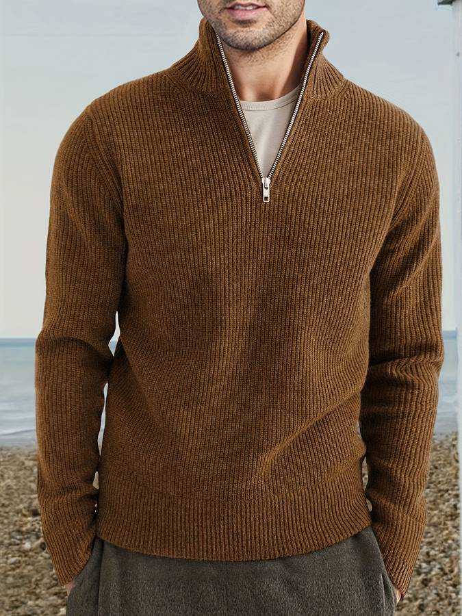 Ribbed Zip Neck Jumper, Grey