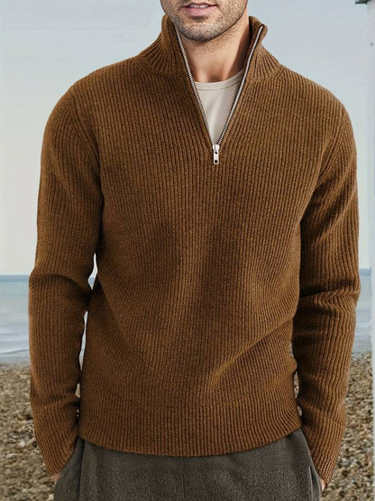 Ribbed Zip Neck Jumper, Grey