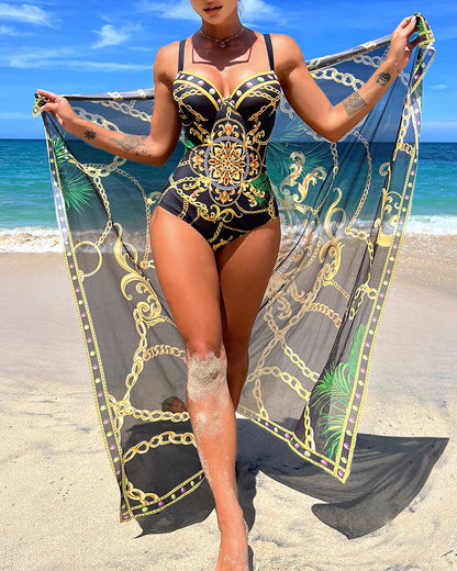 Baroque Summer Swimming Costume with Pareo