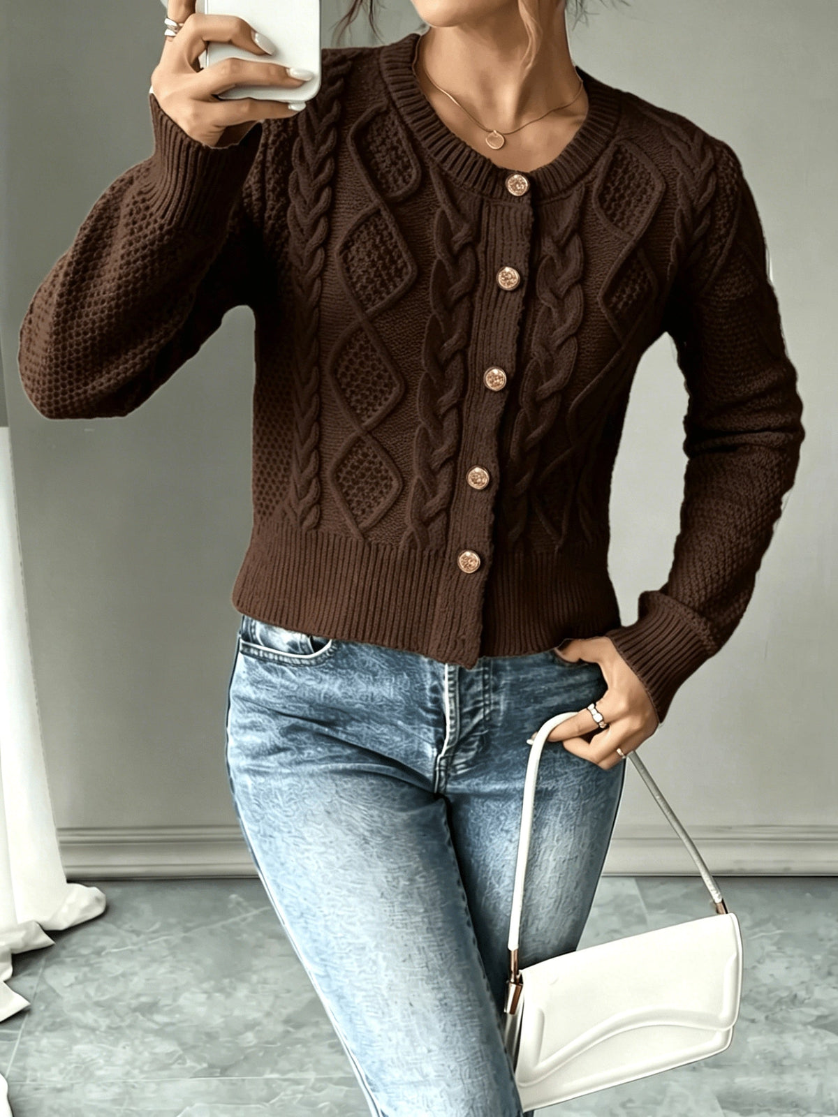 Twisted Knit Winter Cardigan, Black