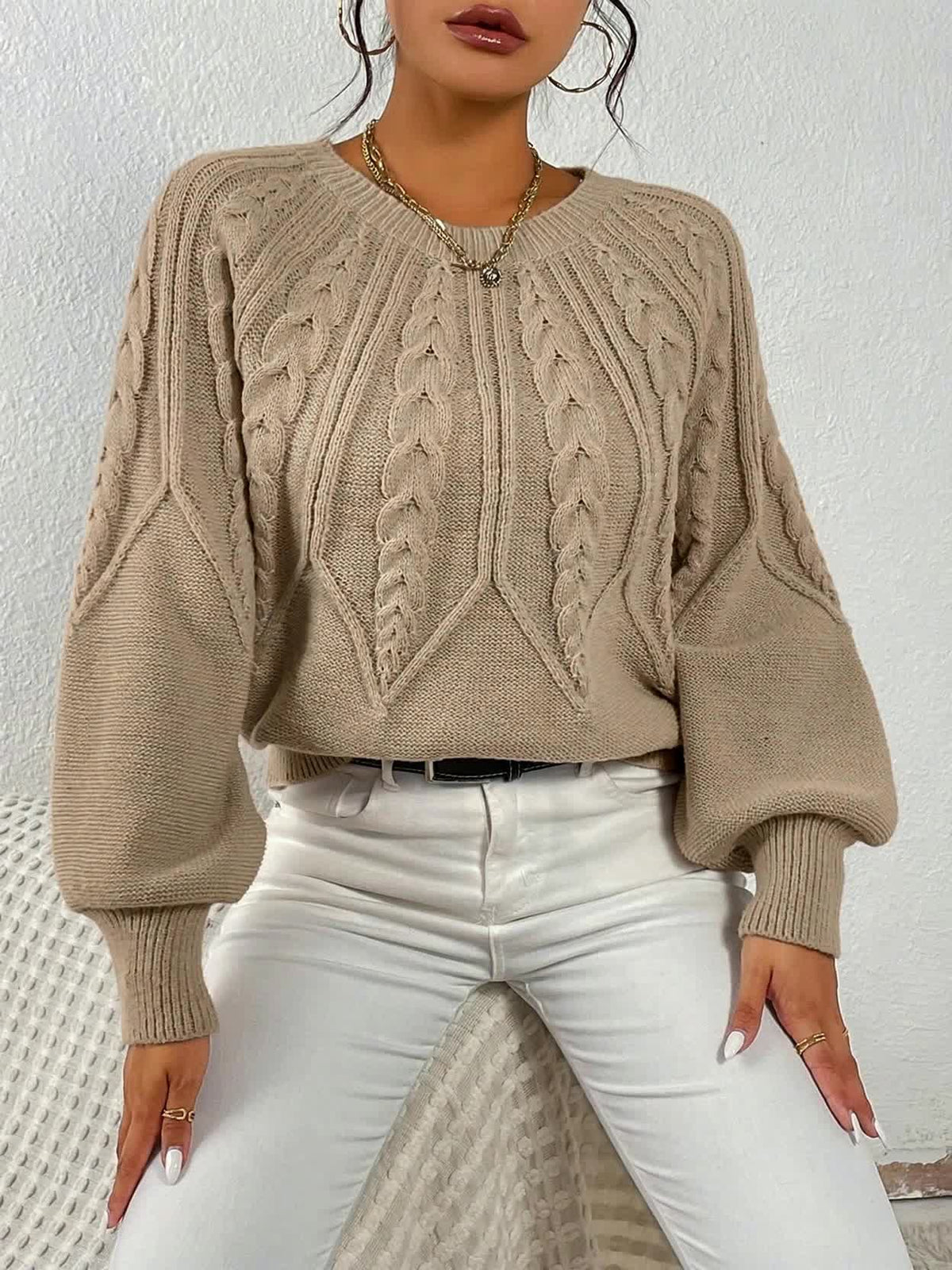 Twisted Knit Winter Jumper, Khaki