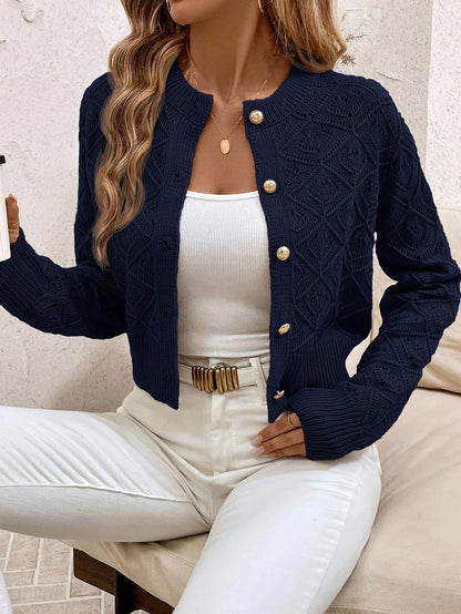 Buttoned Openwork Cardigan