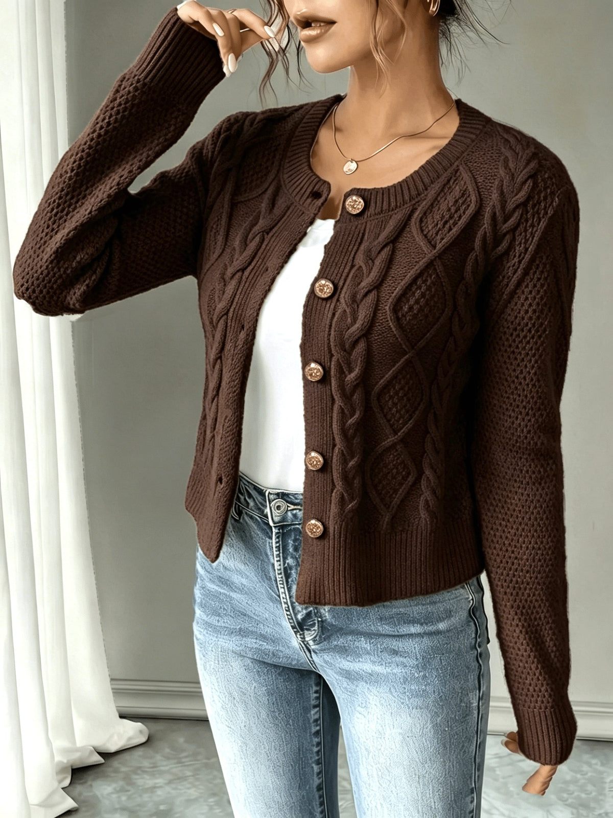 Twisted Knit Winter Cardigan, Black
