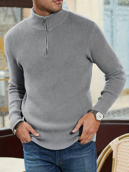 Ribbed Zip Neck Jumper, Grey