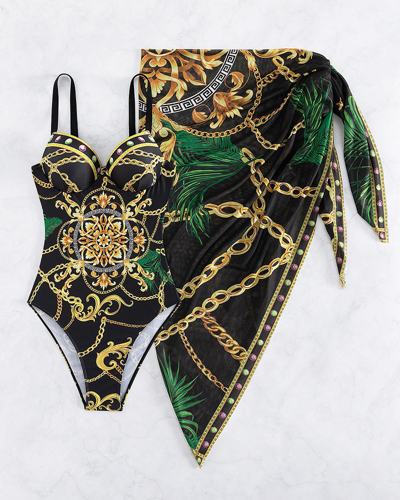 Baroque Summer Swimming Costume with Pareo