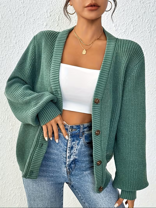 Chunky Knit Winter Cardigan, Green