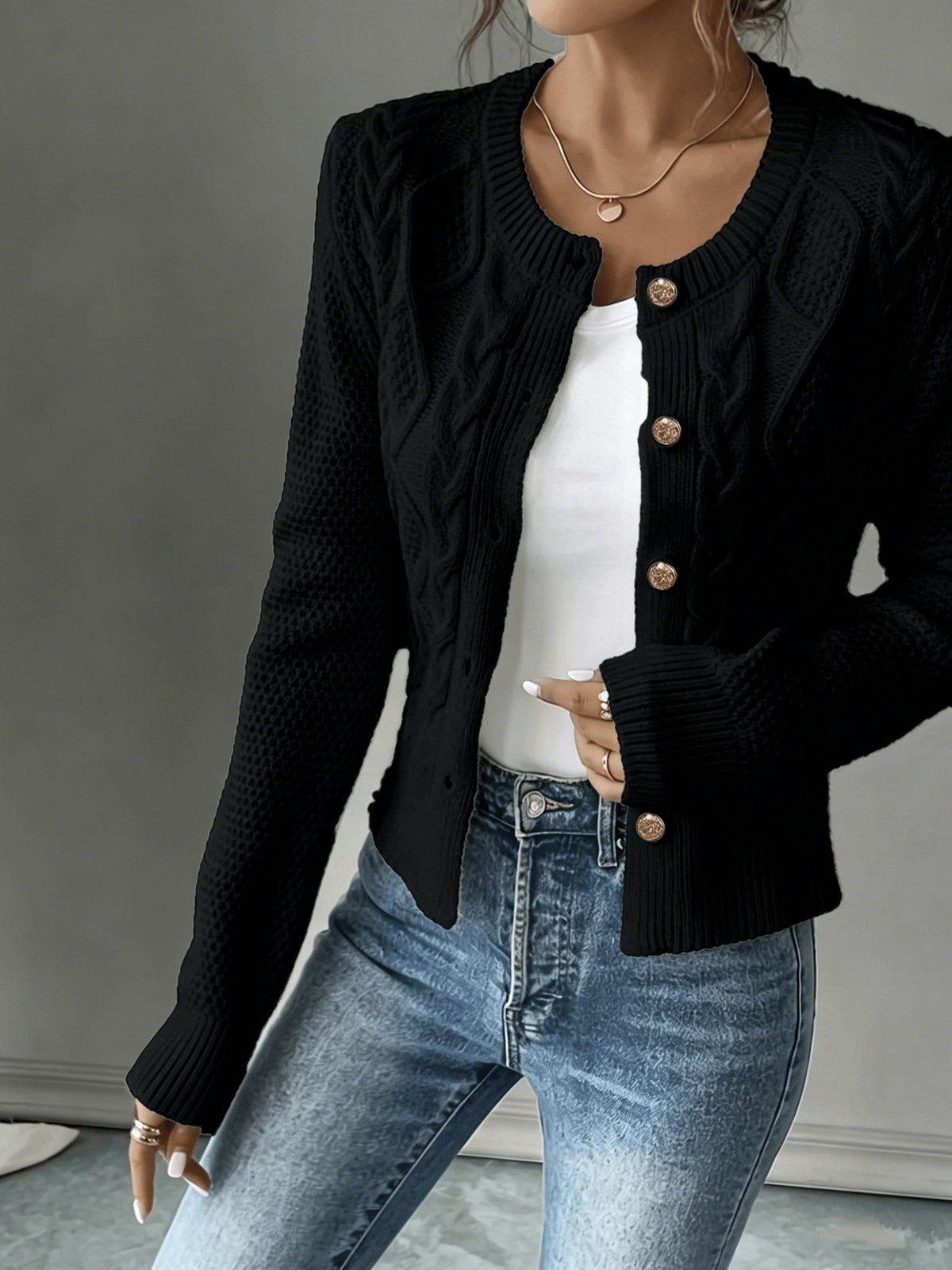Twisted Knit Winter Cardigan, Black