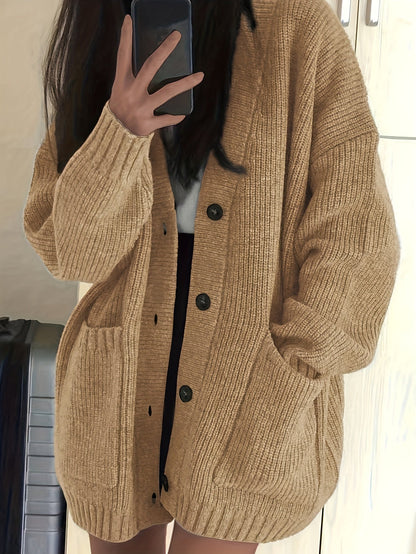 Chunky Knit Winter Cardigan, Coffee Brown