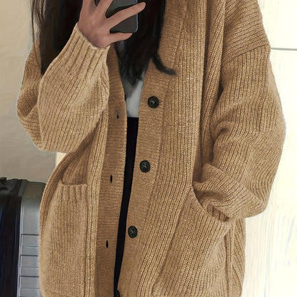 Chunky Knit Winter Cardigan, Coffee Brown