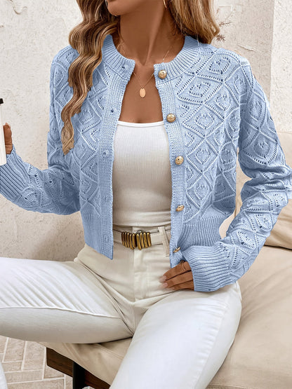 Buttoned Openwork Cardigan