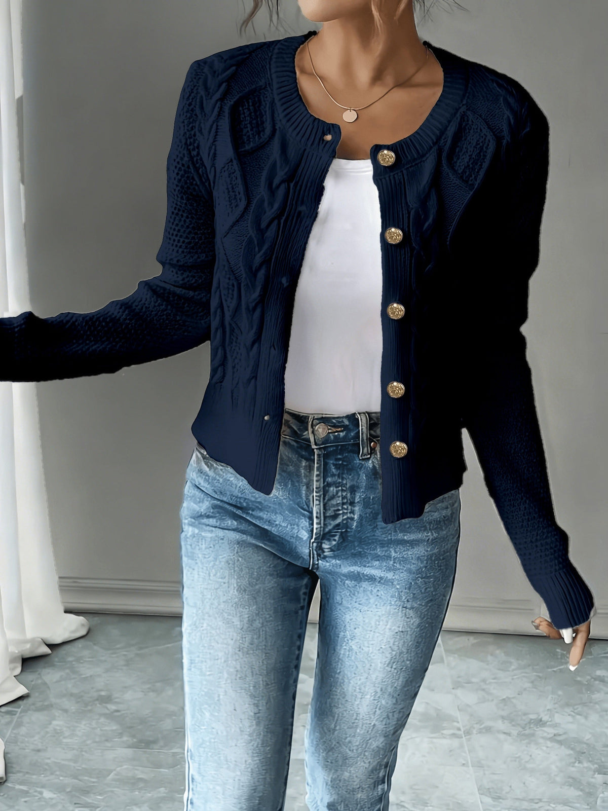Twisted Knit Winter Cardigan, Black