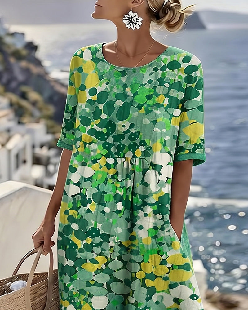 Floral Summer Linen Dress, Pink