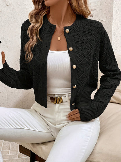 Buttoned Openwork Cardigan