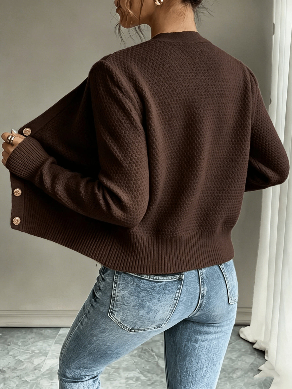 Twisted Knit Winter Cardigan, Black