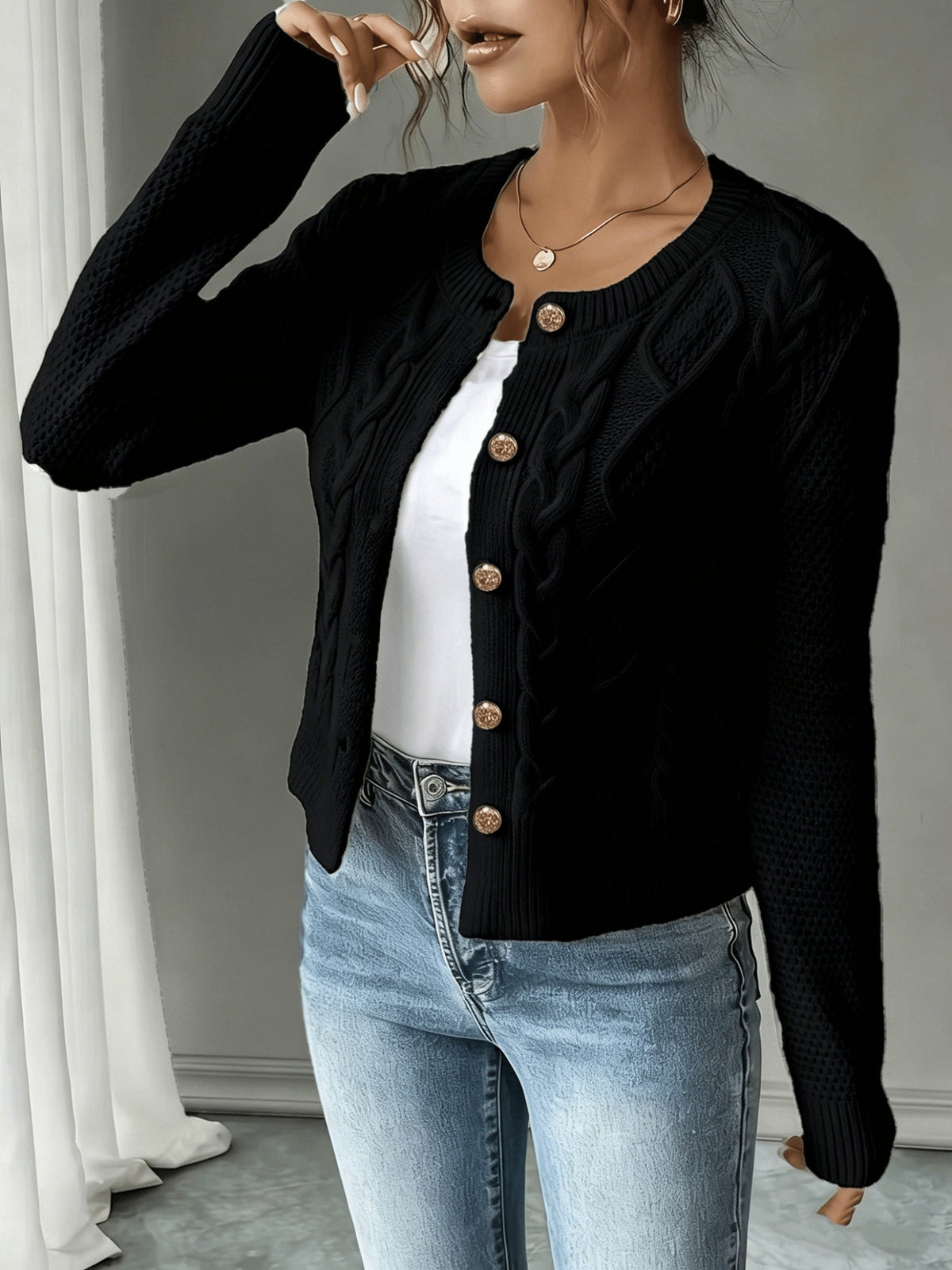 Twisted Knit Winter Cardigan, Black