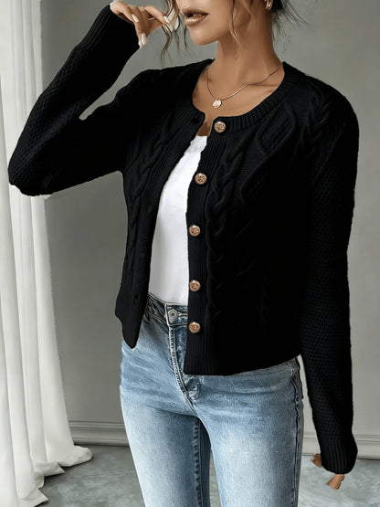 Twisted Knit Winter Cardigan, Black