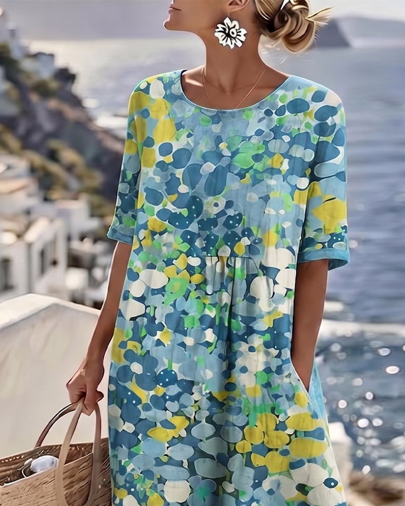 Floral Summer Linen Dress, Pink