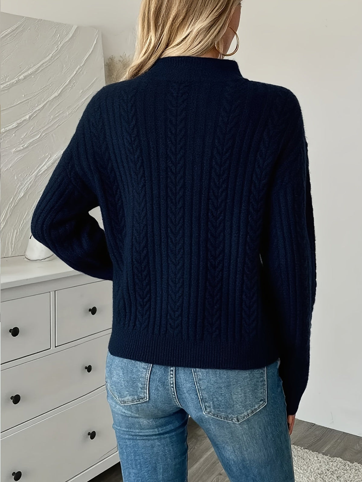 Twisted Knit Winter Jumper, Navy Blue