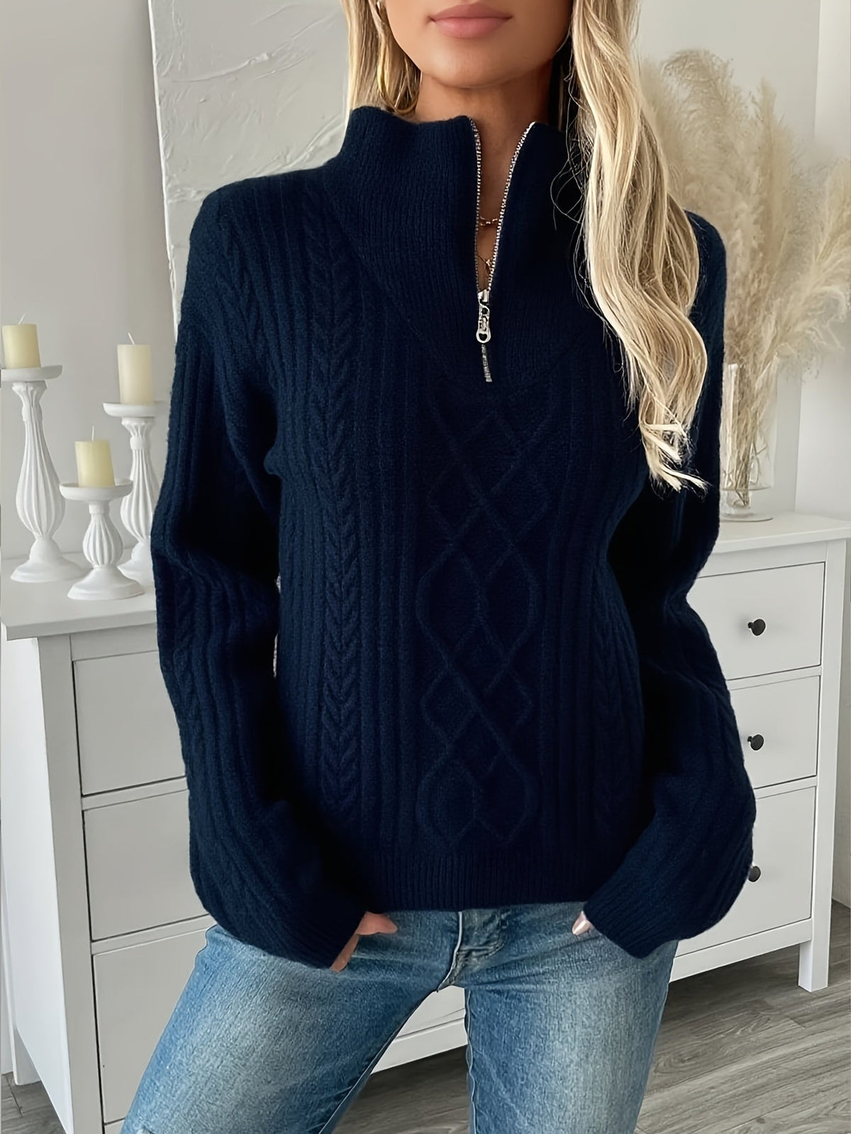 Twisted Knit Winter Jumper, Navy Blue