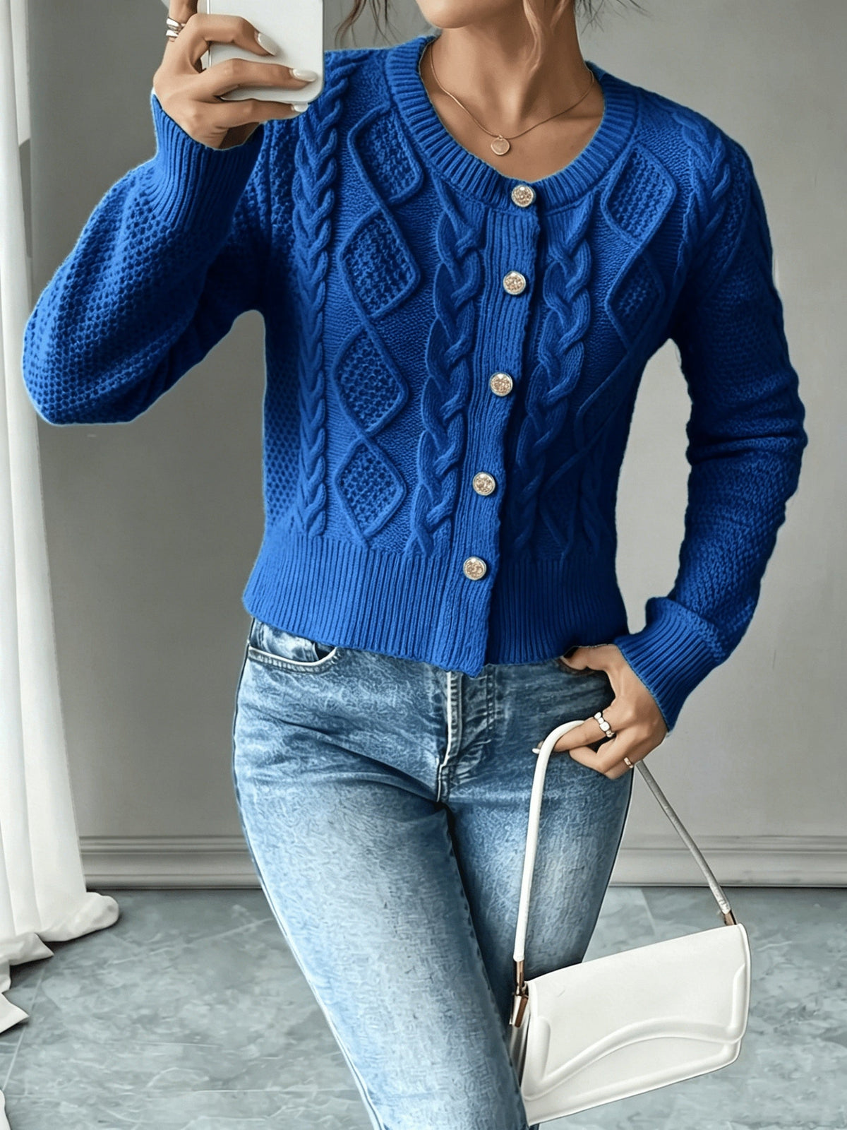 Twisted Knit Winter Cardigan, Black