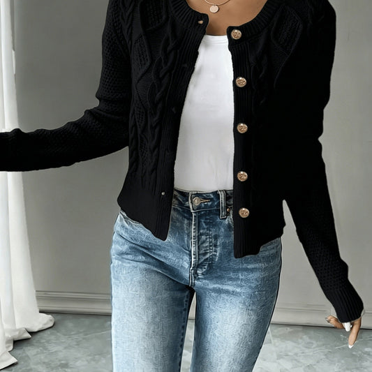 Twisted Knit Winter Cardigan, Black