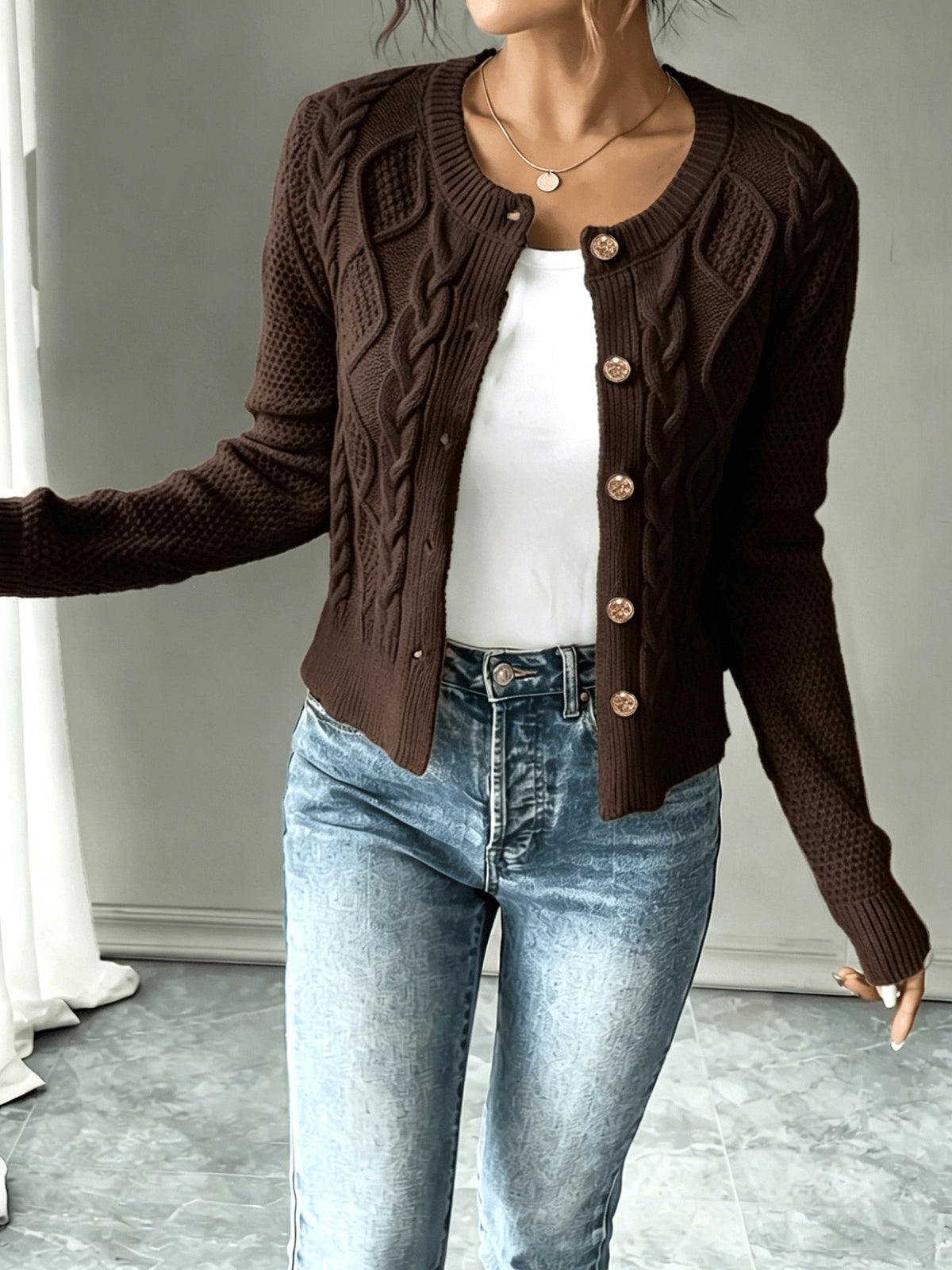 Twisted Knit Winter Cardigan, Black
