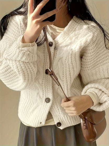 Chunky Knit Winter Cardigan, Apricot (2)