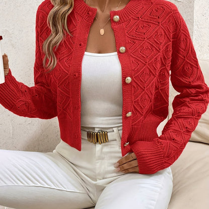 Buttoned Openwork Cardigan