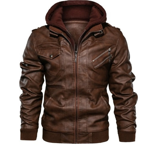 Warm Hooded Leather-Style Jacket