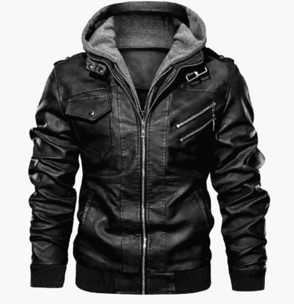 Warm Hooded Leather-Style Jacket