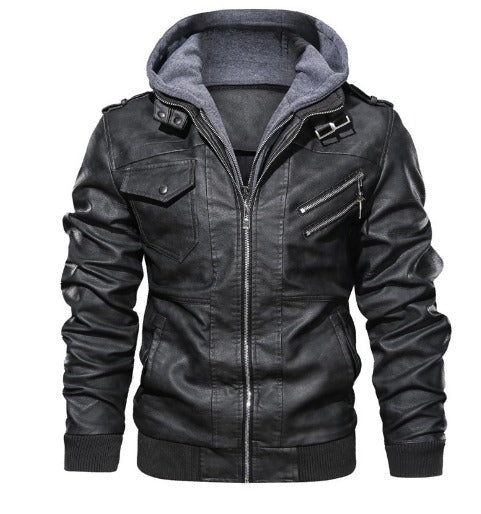 Warm Hooded Leather-Style Jacket