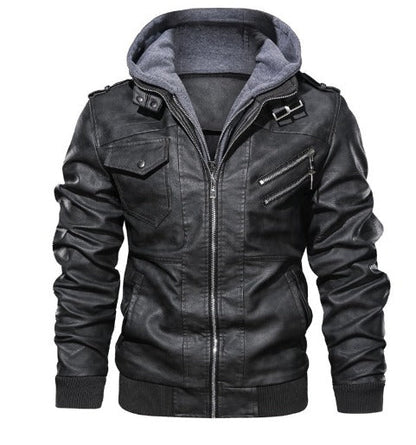 Warm Hooded Leather-Style Jacket