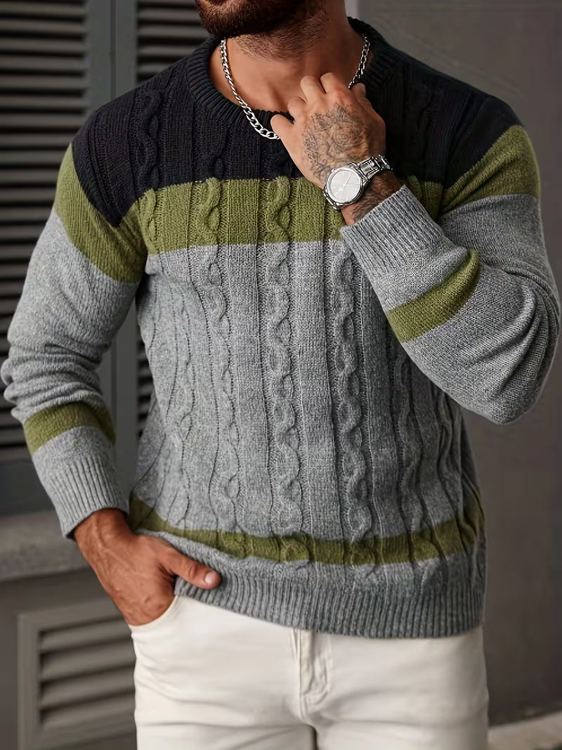 Cable Knit Winter Jumper, Grey/Brown