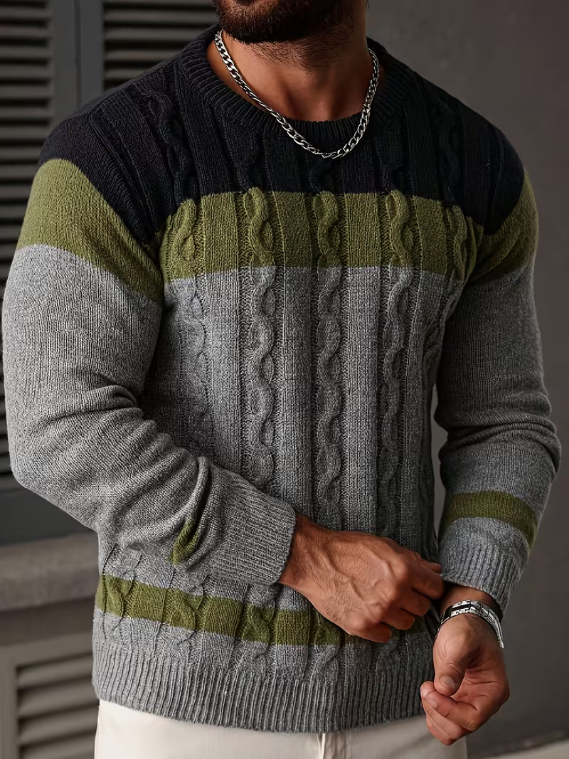 Cable Knit Winter Jumper, Grey/Brown