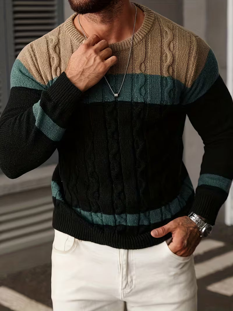 Cable Knit Winter Jumper, Grey/Brown