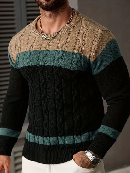 Cable Knit Winter Jumper, Grey/Brown