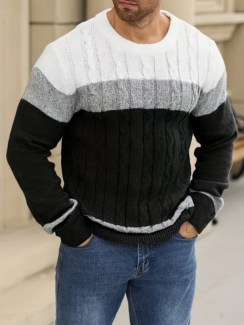 Cable Knit Winter Jumper, Grey/Brown