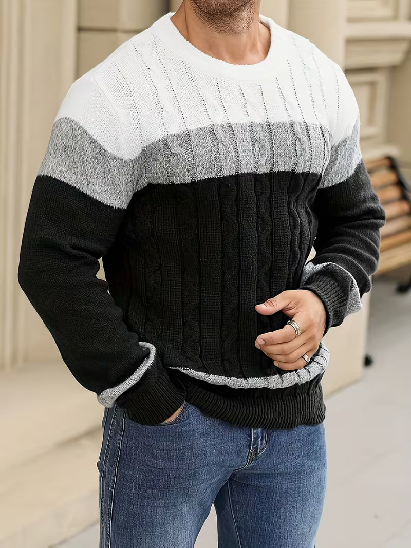 Cable Knit Winter Jumper, Grey/Brown