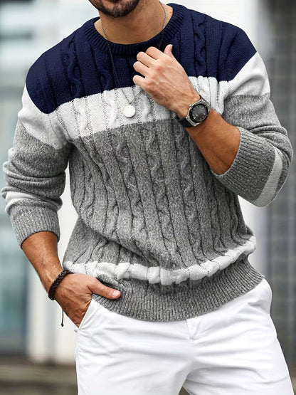 Cable Knit Winter Jumper, Grey/Brown