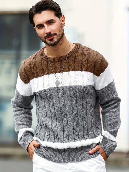 Cable Knit Winter Jumper, Grey/Brown