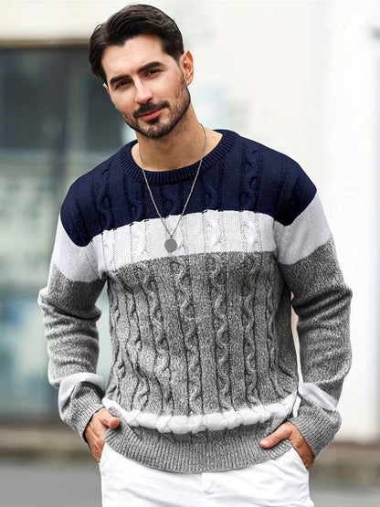 Cable Knit Winter Jumper, Grey/Brown