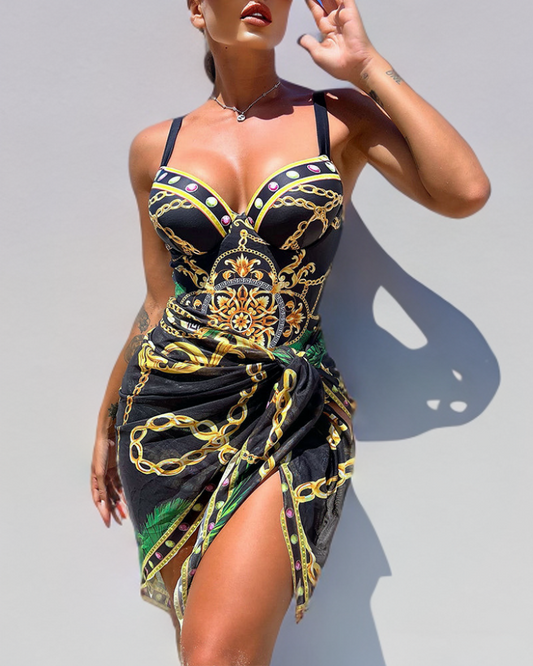 Baroque Summer Swimming Costume with Pareo