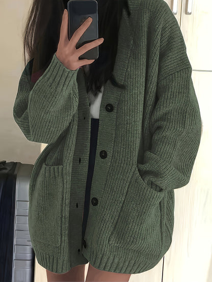 Chunky Knit Winter Cardigan, Coffee Brown